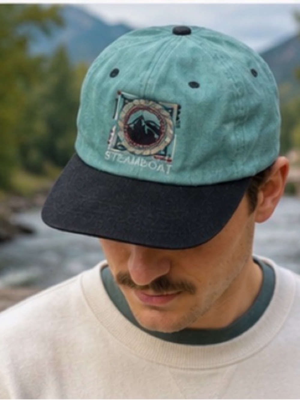 Vintage Steamboat Springs Hat Colorado Ski Cap Teal Black Mountain 90s SCI